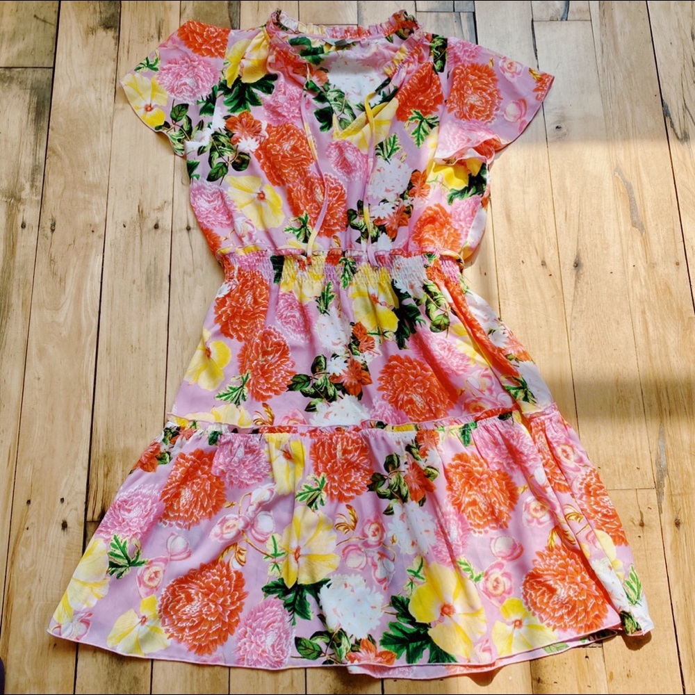Belle Sky Floral Ruffle Dress Pink